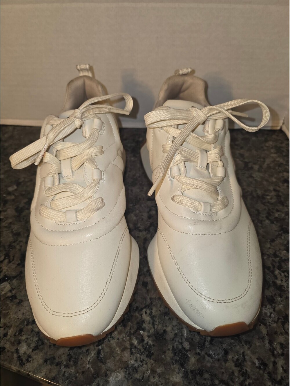 DKNY Women's Logo Lace Up Sneakers Bone Color Size 9.5M.  Used